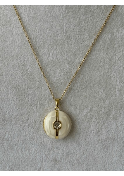 Açılır Kapanır Beyaz Sedef Yansımalı Taşlı Gold Kolye fırsatları