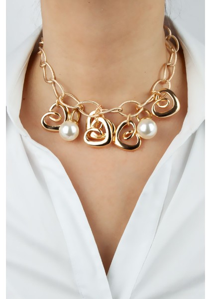 Kalp ve Inci Detay Kalın Zincir Gold Kadın Kolye fiyatları