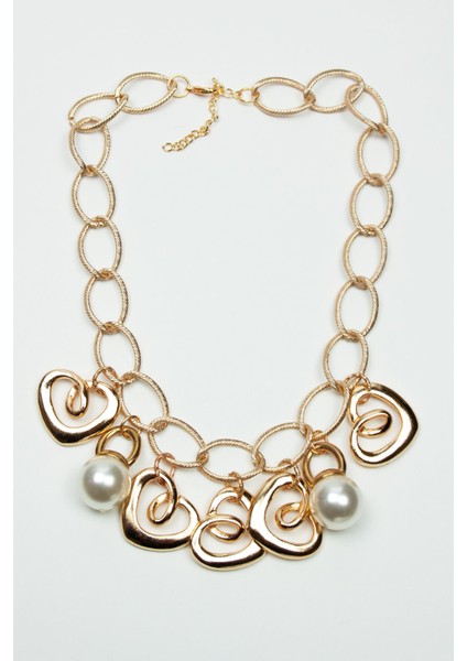 Kalp ve Inci Detay Kalın Zincir Gold Kadın Kolye modelleri