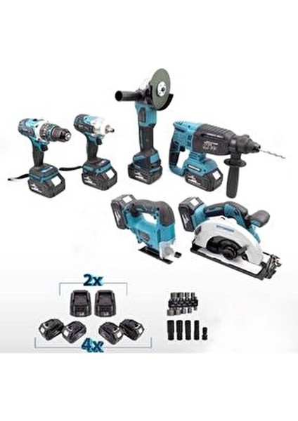 6 Li Set (13MM Sıkma - 180MM Daire Testere -Spral- Hilti-Somun Sıkma -Dekupaj)