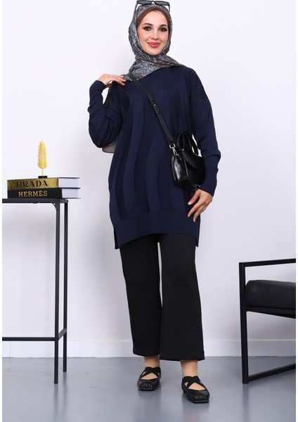 Lacivert Bisiklet Yaka Soğuk İplik Triko Tunik fiyatları
