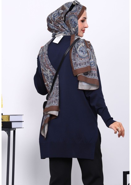 Lacivert Bisiklet Yaka Soğuk İplik Triko Tunik fırsatları