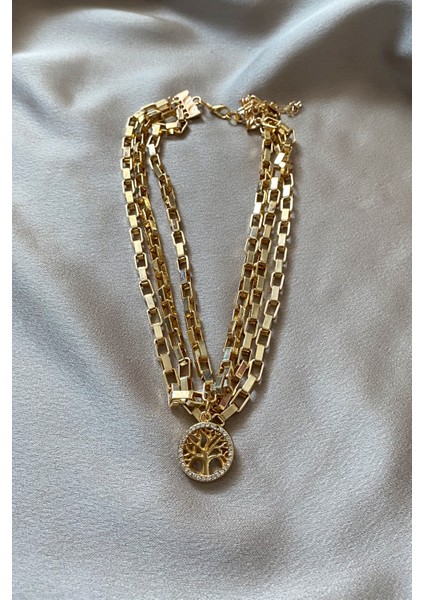 Üç Sıralı Geometrik Zincir Hayat Ağacı Kolye fırsatları