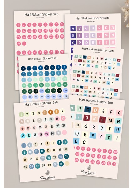Alfabe / Sayı Sticker Seti - 6 Sayfa - Ajanda,çıkartma,scrapbook