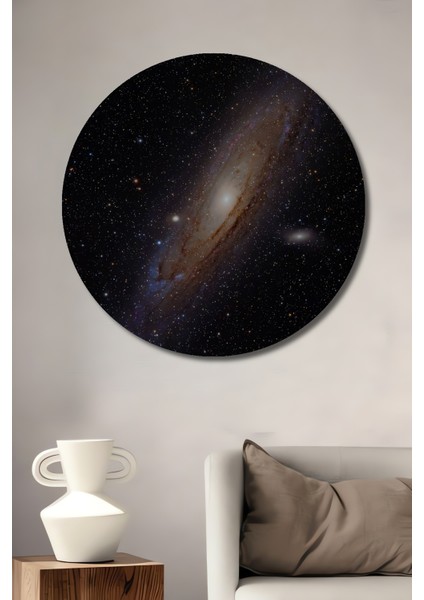 Andromeda Galaksisi Modern Sanat Yağlı Boya Görünümlü Ahşap Dekoratif Tablo Yuvarlak Tablo