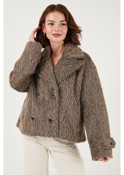 Oversize Kruvaze Yaka Yumuşak Tüylü Düğmeli Astarlı Mont Bayan Mont 6839659 indirimleri