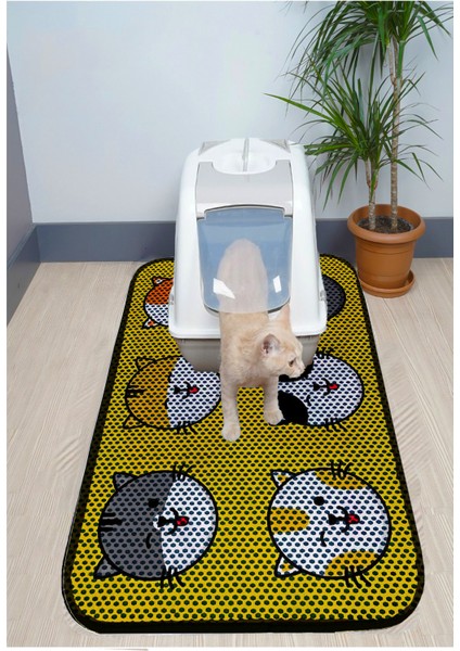 Büyük Boy Renkli Desenli Elekli Kedi Tuvaleti Önü Kum Paspası Kum Toparlayıcı Kedi Kumu Paspası Xxl 60 cm x 120 cm