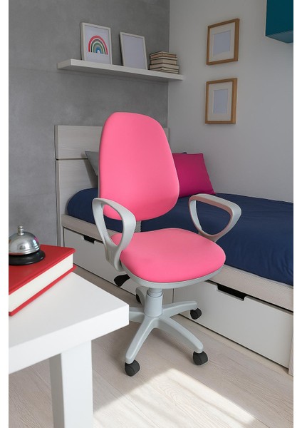 Dole Gri Gövde/pembe Döşemeli Ofis Büro Sekreter Bilgisayar Çalışma Koltuğu Sandalyesi