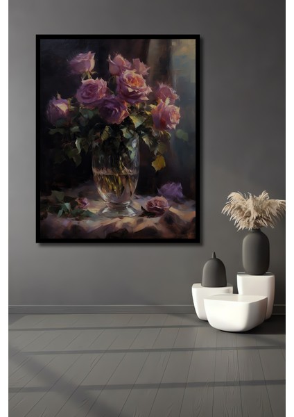 Büyülü Gül Buketi Yağlı Boya Görünümlü Ahşap Dekoratif Tablo Dikdörtgen Tablo fiyatları