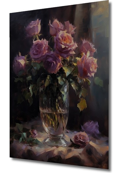 Büyülü Gül Buketi Yağlı Boya Görünümlü Ahşap Dekoratif Tablo Dikdörtgen Tablo modelleri