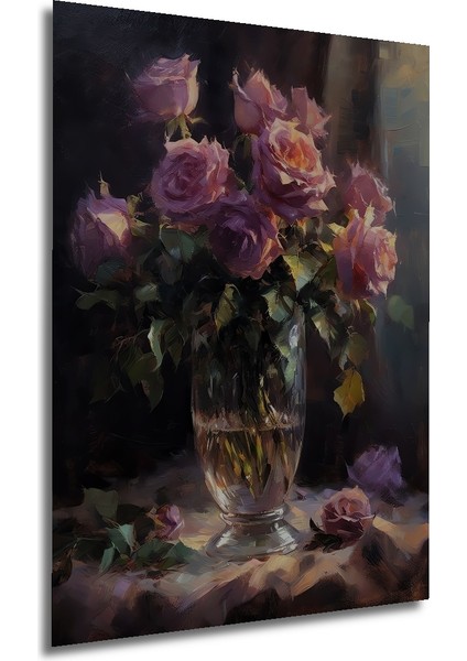 Büyülü Gül Buketi Yağlı Boya Görünümlü Ahşap Dekoratif Tablo Dikdörtgen Tablo fırsatları