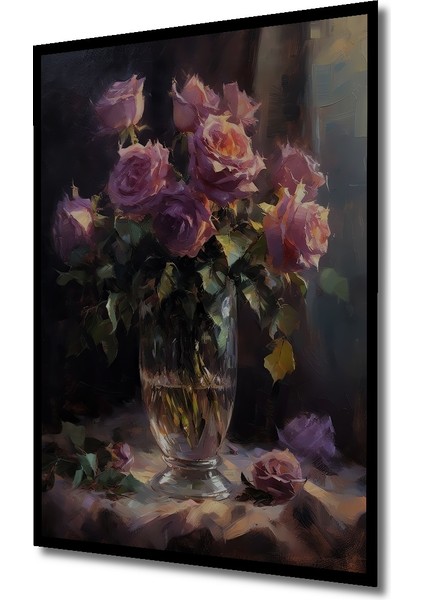 Büyülü Gül Buketi Yağlı Boya Görünümlü Ahşap Dekoratif Tablo Dikdörtgen Tablo indirimleri