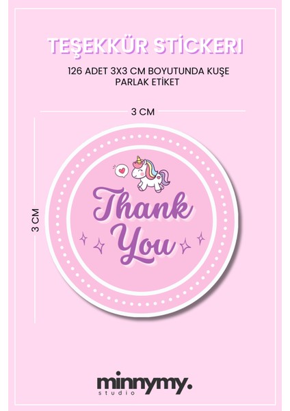 Teşekkür Sticker - 3x3 cm Paketleme ve Kargo Etiketi, 126 Adet