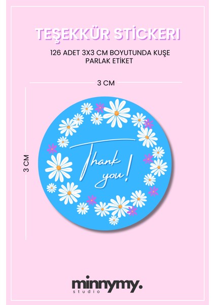 Teşekkür Sticker - 3x3 cm Paketleme ve Kargo Etiketi, 126 Adet