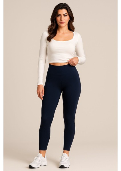 Kadın Lacivert Yüksek Bel Likralı Spor Tayt – Tuén Collection