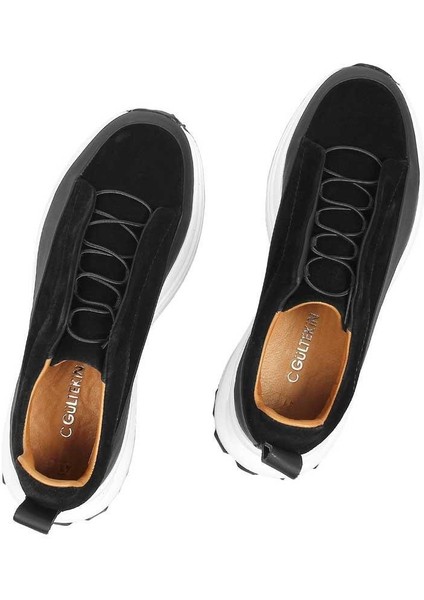 Erkek Siyah Kalın Tabanlı Süet Deri Sneaker