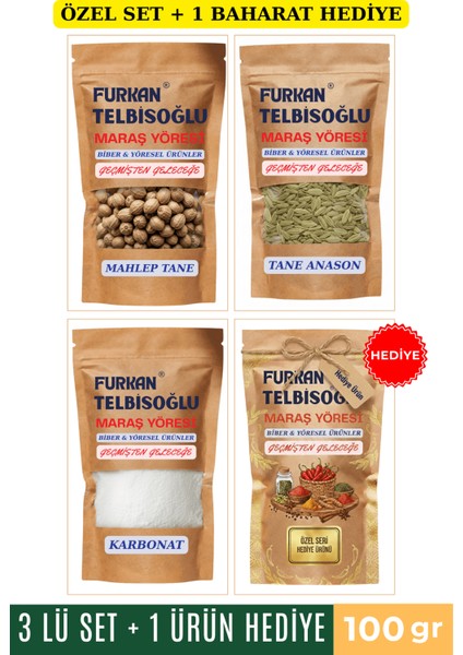 Mahlep Tane 100GR + Anason Tane 100GR + Karbonat 100GR + 1 Baharat Hediye