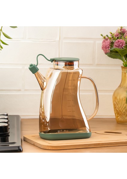 1.1 Litre Borosilikat Cam Yağlık ve Sirkelik Zeytinyağ Şişesi Şeffaf