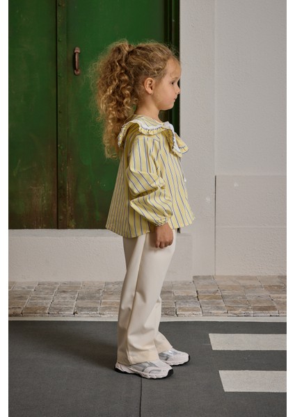 Geniş Yakalı Çizgili Gömlek Sarı fiyatları