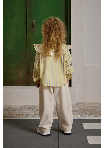 Geniş Yakalı Çizgili Gömlek Sarı modelleri