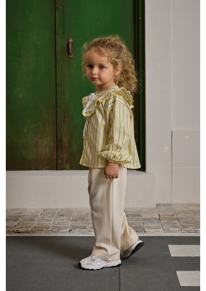 Geniş Yakalı Çizgili Gömlek Sarı fırsatları