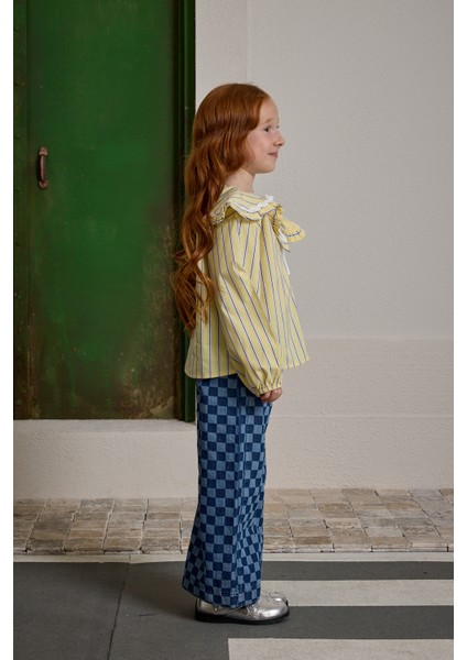 Geniş Yakalı Çizgili Gömlek Sarı indirimleri