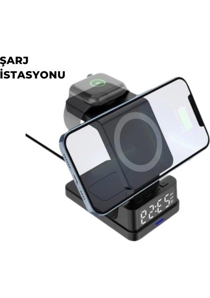 Kablosuz Şarj Istasyonu ve Dijital Saat – Apple Uyumlu, 3 Kademeli Işık Ayarı