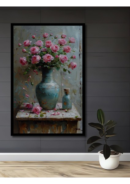 Romantik Yağlı Boya Görünümlü Gül Buketi Dekoratif Ahşap Tablo Dikdörtgen Tablo fiyatları