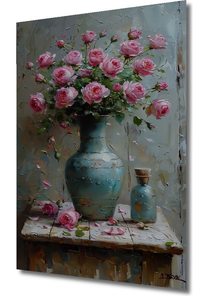 Romantik Yağlı Boya Görünümlü Gül Buketi Dekoratif Ahşap Tablo Dikdörtgen Tablo modelleri