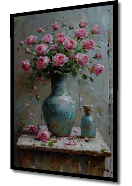Romantik Yağlı Boya Görünümlü Gül Buketi Dekoratif Ahşap Tablo Dikdörtgen Tablo indirimleri