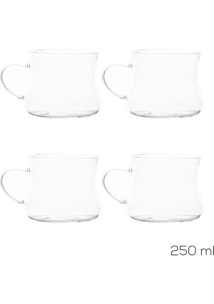 PBT-706 Borosilikat Isıya Ateşe Dayanıklı Cam Kulplu 4lü Çay Bardağı Kahve Bardak Seti Kupa Şeffaf 250 ml fırsatları