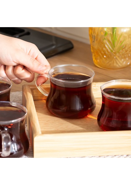 PBT-706 Borosilikat Isıya Ateşe Dayanıklı Cam Kulplu 4lü Çay Bardağı Kahve Bardak Seti Kupa Şeffaf 250 ml indirimleri