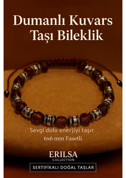 Sertifikalı Dumanlı Kuvars Taşı Bileklik 6x6 mm Fasetli – Koruma ve Topraklanma Taşı