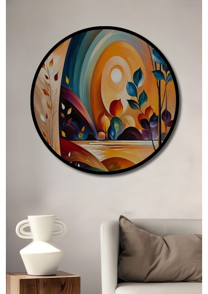 Modern Sanat Yağlı Boya Görünümlü Ahşap Dekoratif Tablo Işıltılı Rüyalar Bahçesi Yuvarlak Tablo fiyatları
