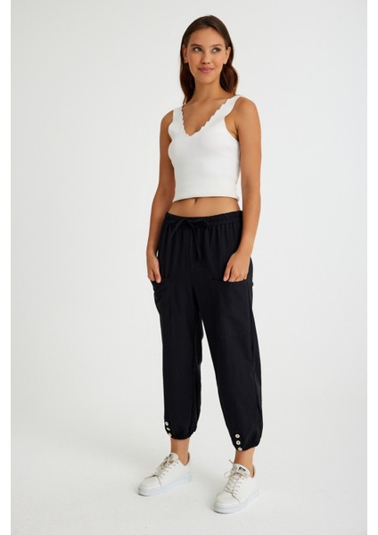 Keten Günlük Pantolon Beli Lastikli Bağcıklı