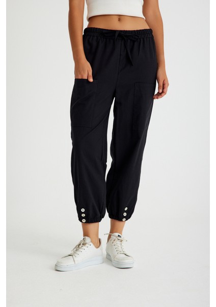 Keten Günlük Pantolon Beli Lastikli Bağcıklı