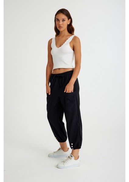 Keten Günlük Pantolon Beli Lastikli Bağcıklı