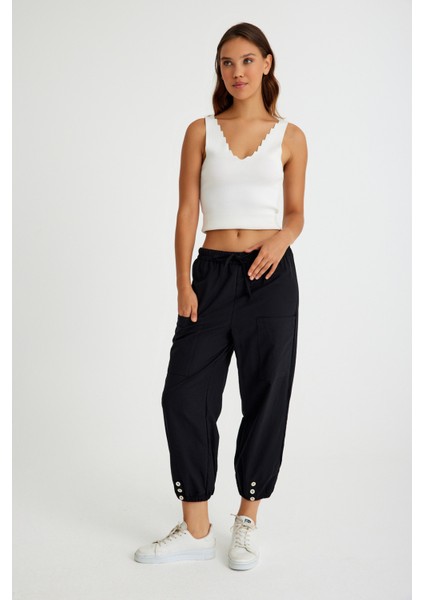 Keten Günlük Pantolon Beli Lastikli Bağcıklı