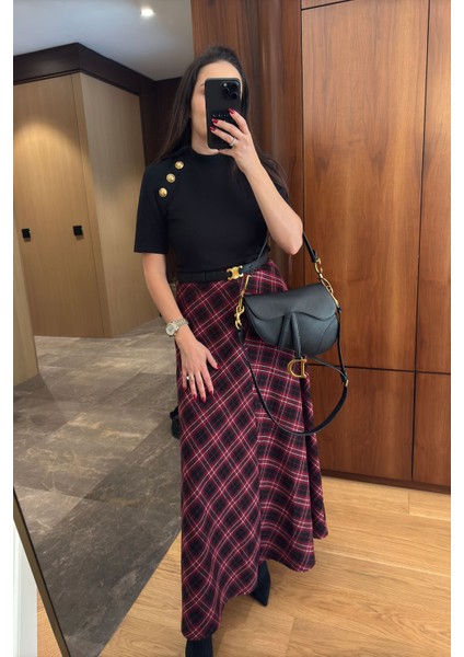 Ekose Tasarım Etek- Kırmızı modelleri