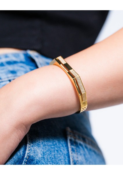 Altın Kaplama Sekizgen Damalı Kelepçe Bileklik