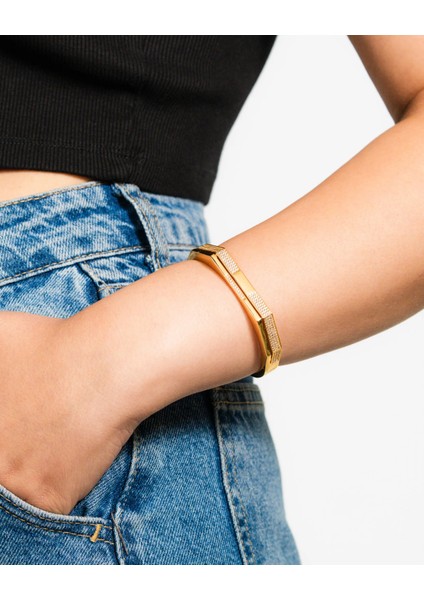 Altın Kaplama Sekizgen Damalı Kelepçe Bileklik fiyatları