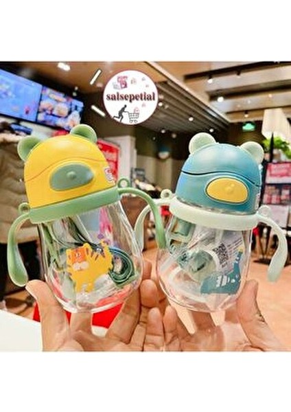 250ML Ayıcık Figürlü Pipeti Suluk Bebek Matara Askılı Sevimli Su Şişesi Bebek Pipetli Biberon Matara