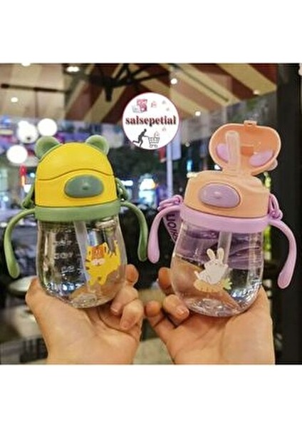 250ML Ayıcık Figürlü Pipeti Suluk Bebek Matara Askılı Sevimli Su Şişesi Bebek Pipetli Biberon Matara