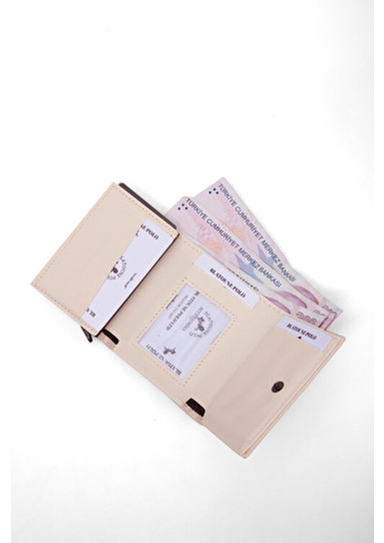 Kadın Cüzdan Krem Vegan Deri Rfıd Korumalı Otomatik Kartlık Para Bölmeli fırsatları