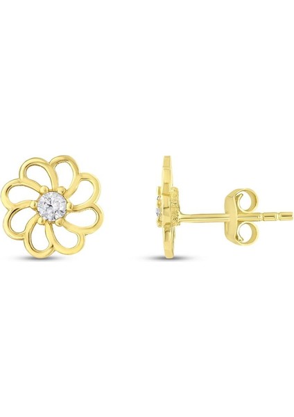 Çiçek Figürlü Altın Çocuk Küpe - 14K