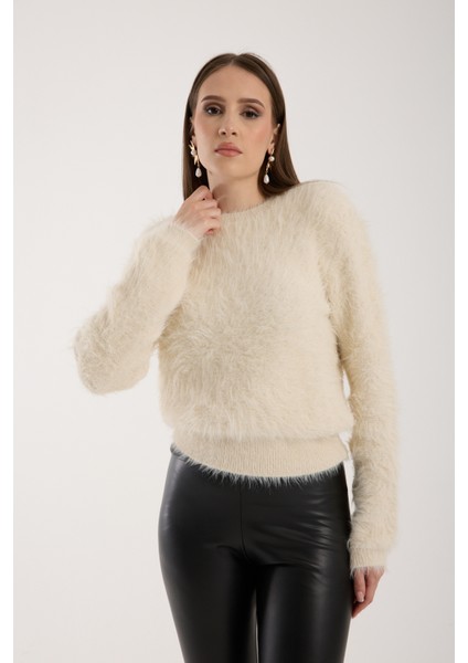 Kadın Krem Sakal Iplik Bisiklet Yaka Triko Kazak fiyatları
