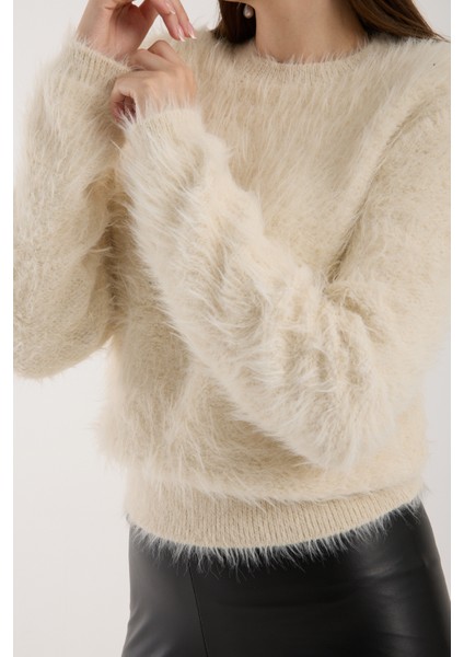 Kadın Krem Sakal Iplik Bisiklet Yaka Triko Kazak fırsatları