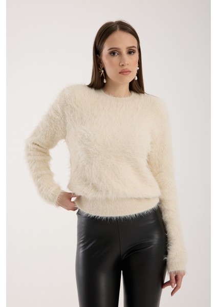 Kadın Krem Sakal Iplik Bisiklet Yaka Triko Kazak indirimleri
