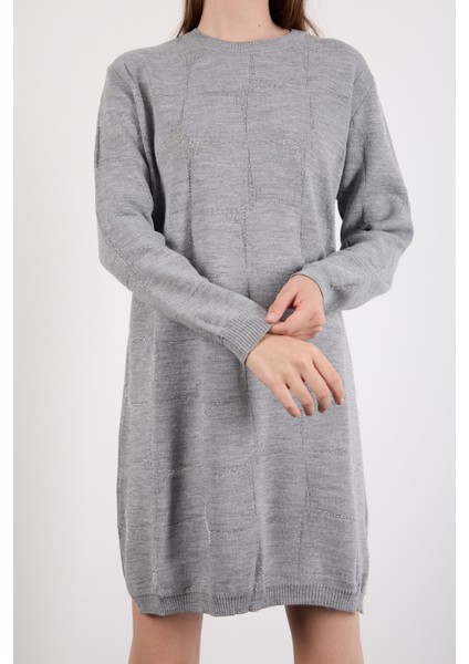 Kadın Gri Yan Yırtmaçlı Bisiklet Yaka Sim Desenli Triko Bluz modelleri