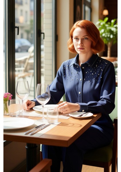 Kadın Büyük Beden Taş Işlemeli Denim Gömlek Günlük Stilinize Işıltılı Bir Dokunuş Katın Şık modelleri